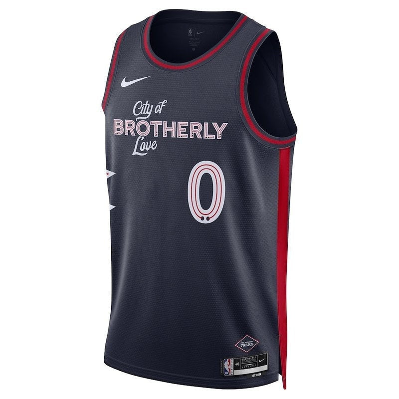 camisa-nba-tyrese-maxey-philadelphia-76ers-23-24-azul-marinho-edição-cidade-2