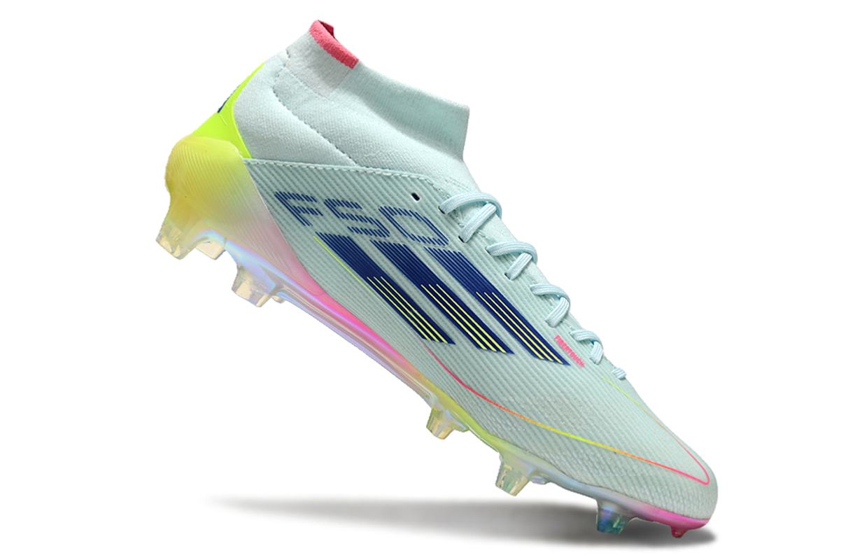 chuteira-campo-adidas-f50-cano-médio-fg-azul-rosa-e-amarelo-olympic-boot-pack-6