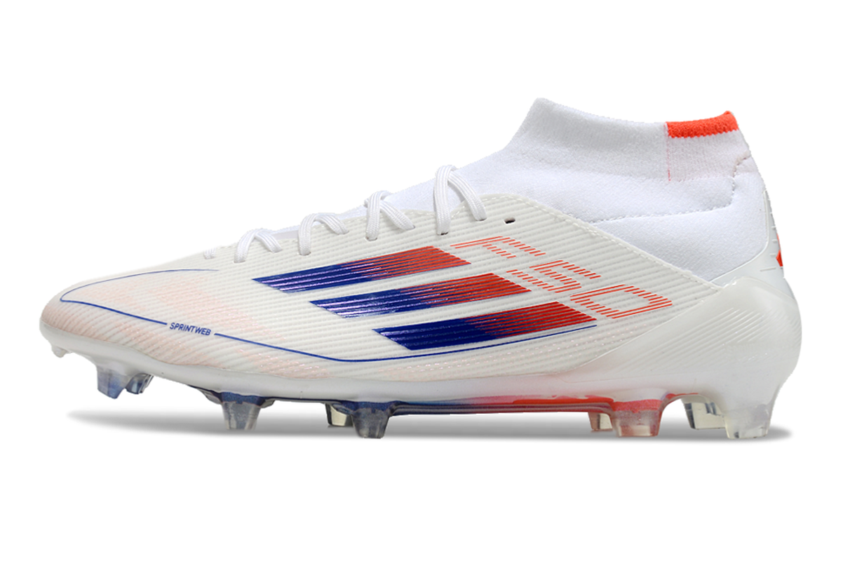 chuteira-campo-adidas-f50-cano-médio-fg-branca-azul-e-laranja-advancement-pack-1