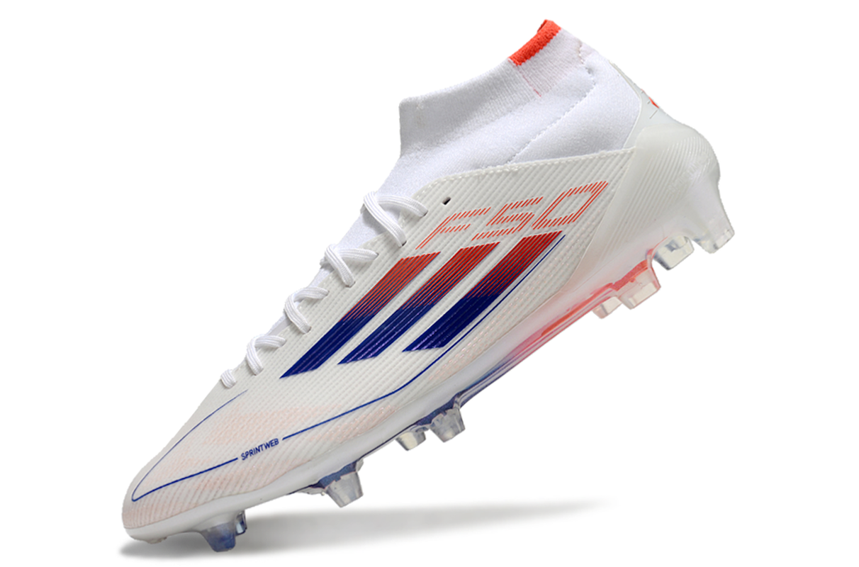 chuteira-campo-adidas-f50-cano-médio-fg-branca-azul-e-laranja-advancement-pack-5