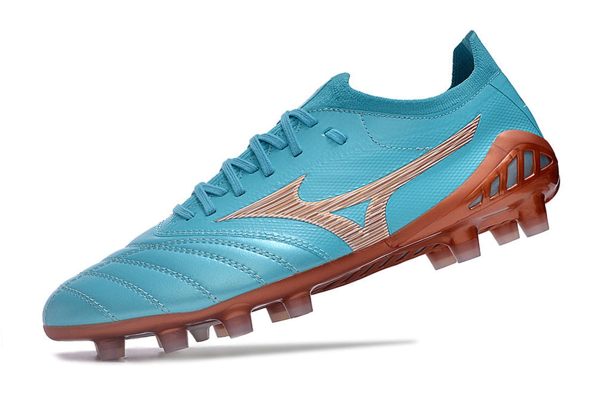 chuteira-campo-mizuno-morelia-neo-3-fg-azul-e-bronze-azure-blue-pack-5