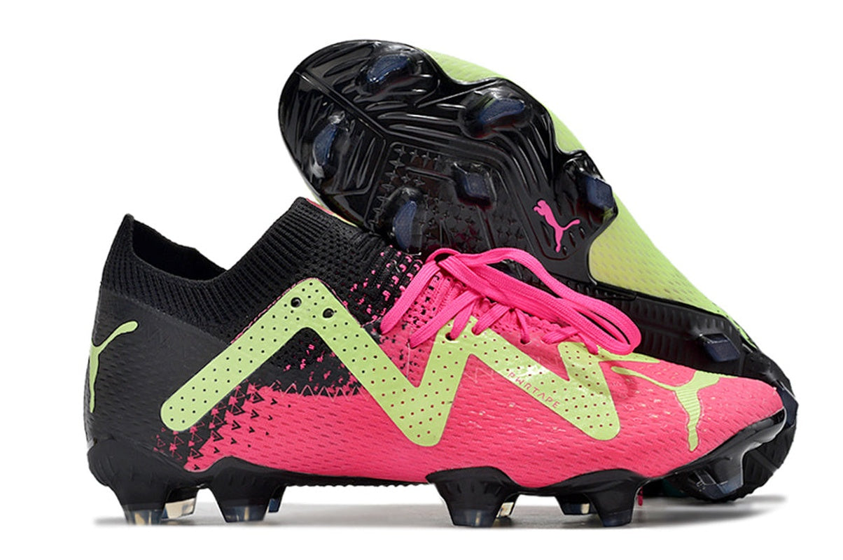 chuteira-campo-puma-future-ultimate-fg-preta-verde-e-rosa-tricks-pack-4
