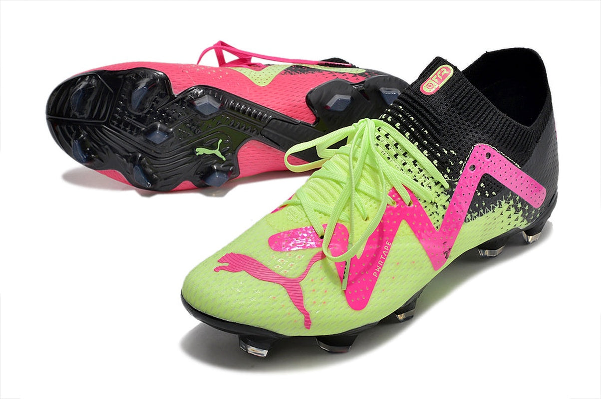 chuteira-campo-puma-future-ultimate-fg-preta-verde-e-rosa-tricks-pack-7