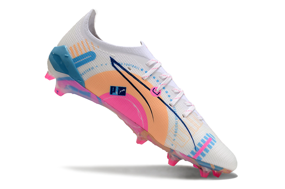 chuteira-campo-puma-ultra-5-ultimate-fg-branca-azul-e-rosa-volume-up-pack-7