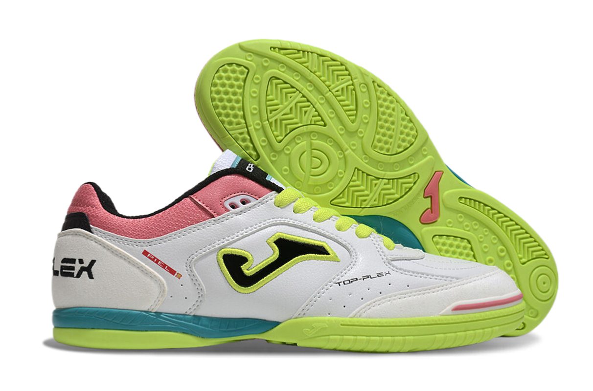 chuteira-futsal-joma-top-flex-rebound-ic-branca-verde-rosa-e-azul-3