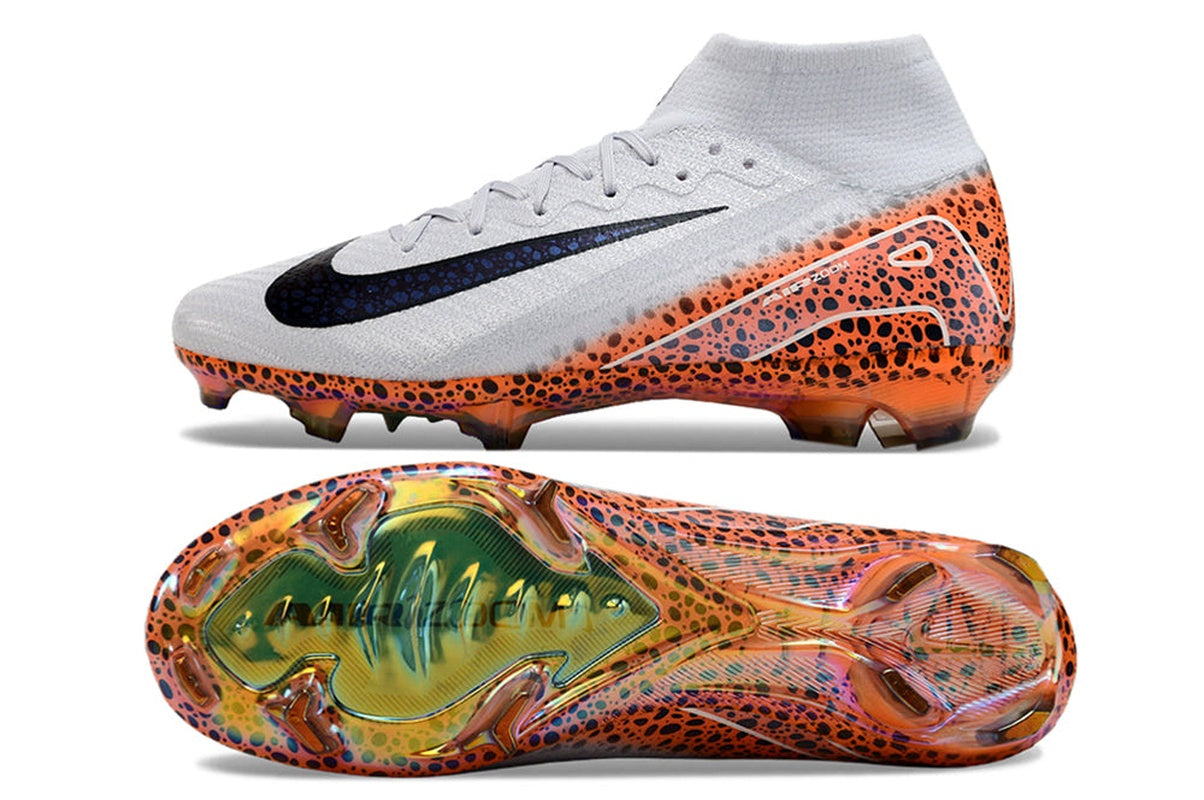 chuteira-infantil-campo-nike-air-zoom-mercurial-superfly-10-elite-fg-branca-laranja-e-preto-eletric-pack-4