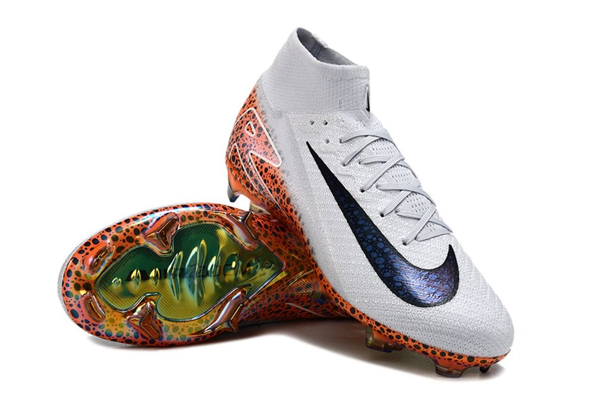 chuteira-infantil-campo-nike-air-zoom-mercurial-superfly-10-elite-fg-branca-laranja-e-preto-eletric-pack-7