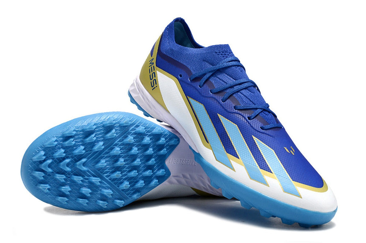 chuteira-society-adidas-x-crazrfast-messi-1-tf-azul-branca-e-dourada-spark-gen10s-5