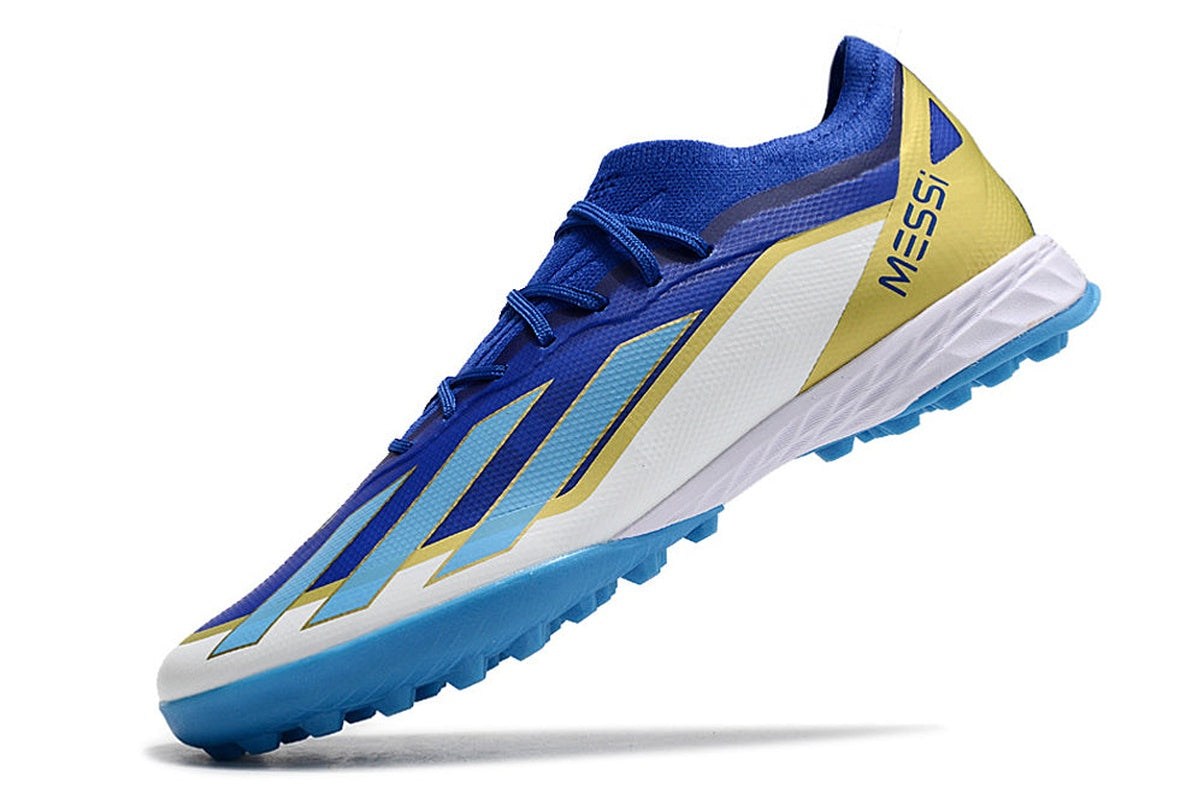 chuteira-society-adidas-x-crazrfast-messi-1-tf-azul-branca-e-dourada-spark-gen10s-6