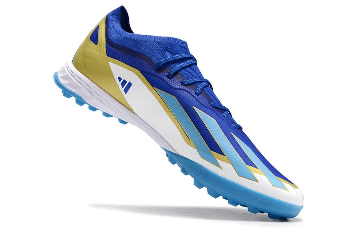chuteira-society-adidas-x-crazrfast-messi-1-tf-azul-branca-e-dourada-spark-gen10s-7
