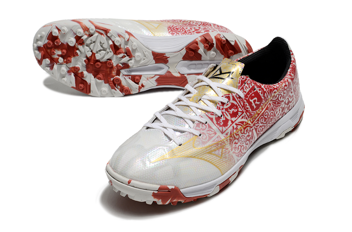 chuteira-society-mizuno-alpha-tf-branca-vermelha-e-dourada-signature-pack-4
