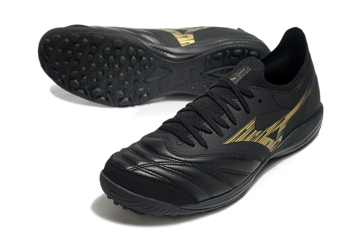 chuteira-society-mizuno-morelia-neo-sala-tf-preta-e-dourada-aurum-pack-4