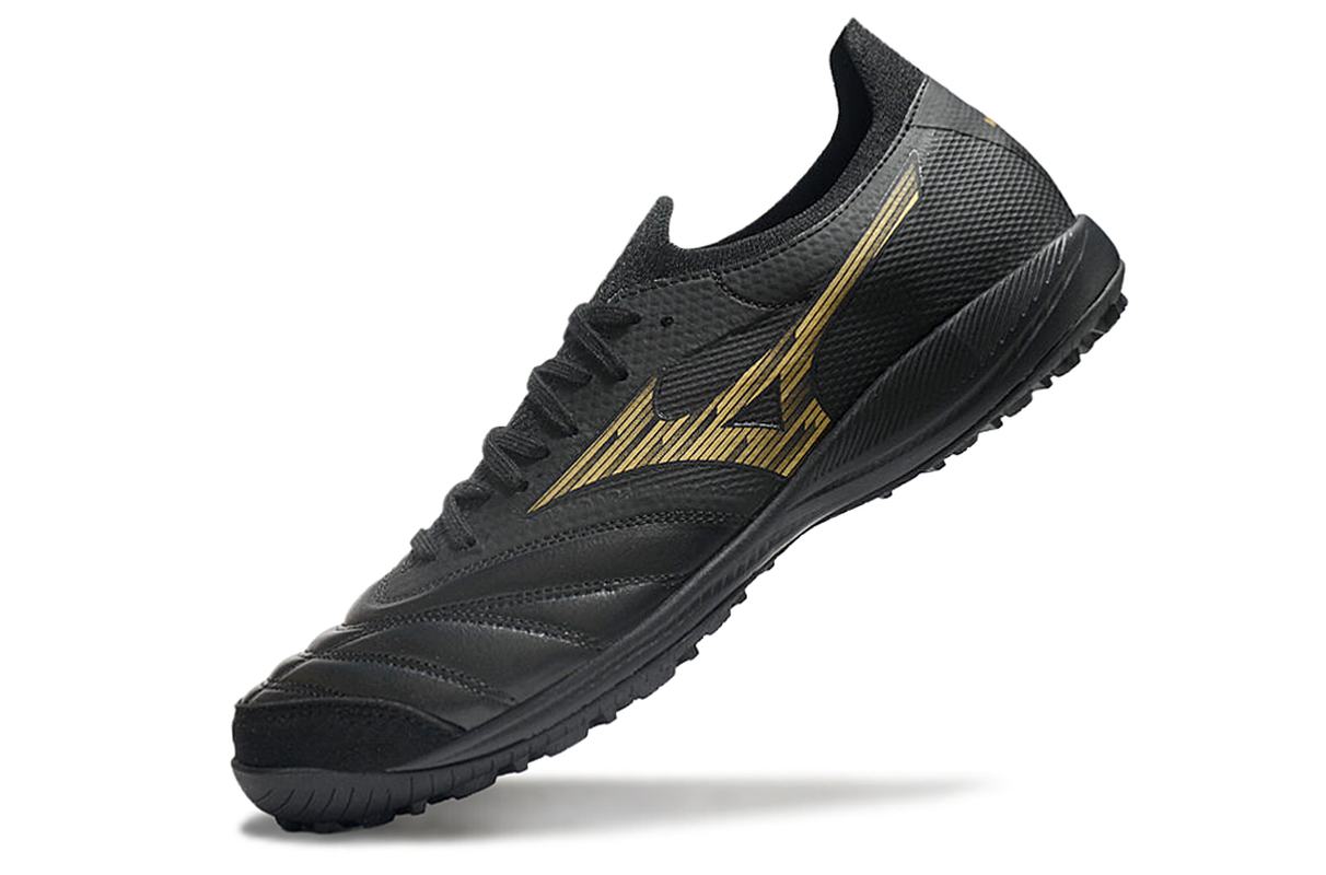 chuteira-society-mizuno-morelia-neo-sala-tf-preta-e-dourada-aurum-pack-5