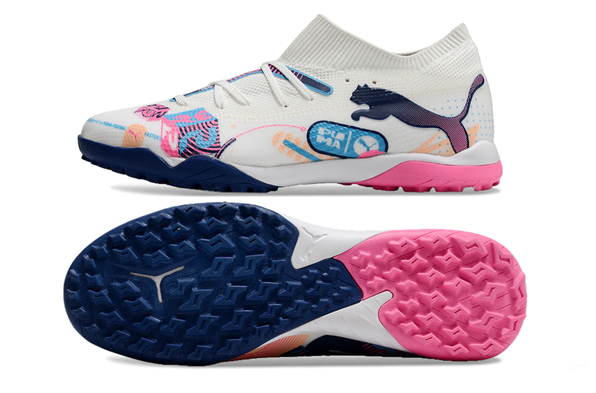 chuteira-society-puma-future-7-tf-branca-azul-e-rosa-volume-up-pack-2