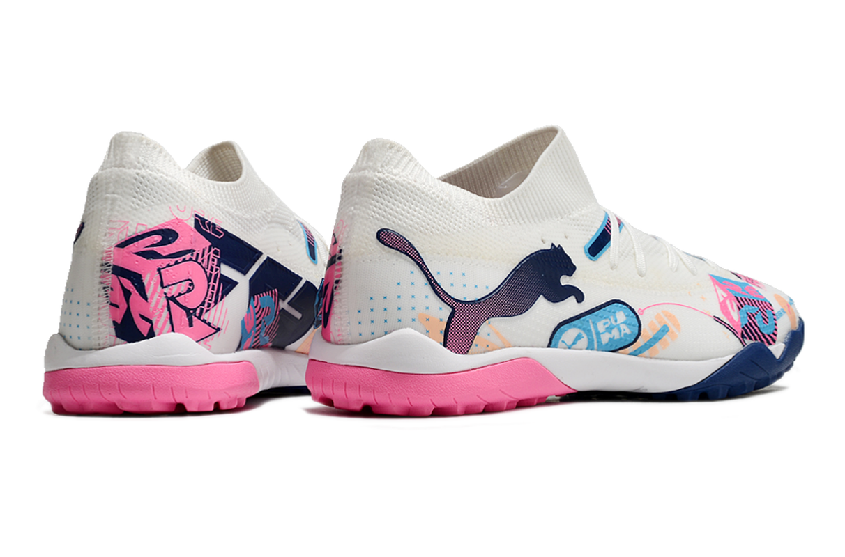 chuteira-society-puma-future-7-tf-branca-azul-e-rosa-volume-up-pack-3