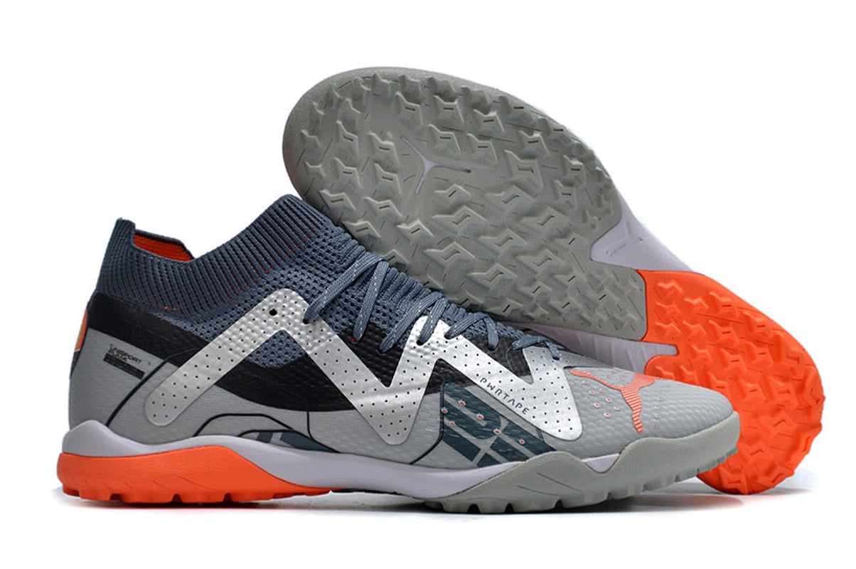 chuteira-society-puma-future-ultimate-tf-branca-prata-e-laranja-astronaut-pack-6