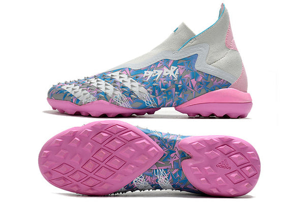 Chuteira Society Adidas Predator Freak + FG White/Blue/Pink - Cano Alto