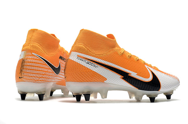 Chuteira Campo Nike Mercurial Superfly 7 Elite SG-PRO Anti Clog Branco e Laranja - Cano Alto