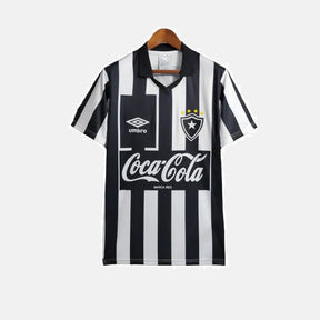 Camisa Botafogo I Retrô 1997 Torcedor Masculina - Branca com listras pretas com patrocínio da Coca Cola