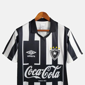 Camisa Botafogo I Retrô 1997 Torcedor Masculina - Branca com listras pretas com patrocínio da Coca Cola