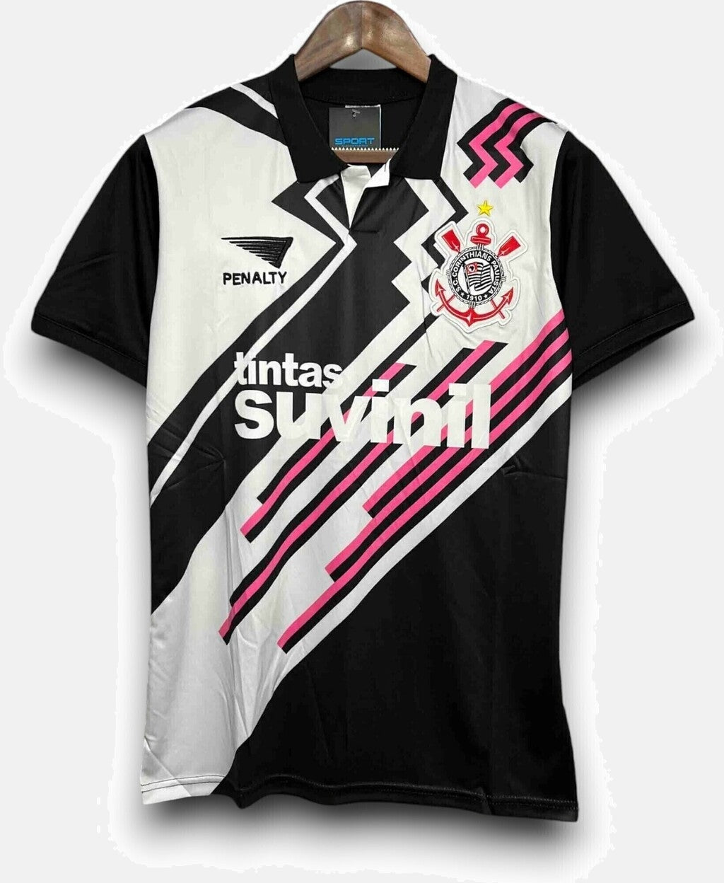Camisa Corinthians Retrô 1995/96 Penalty Masculina - Preta, Branca e Rosa