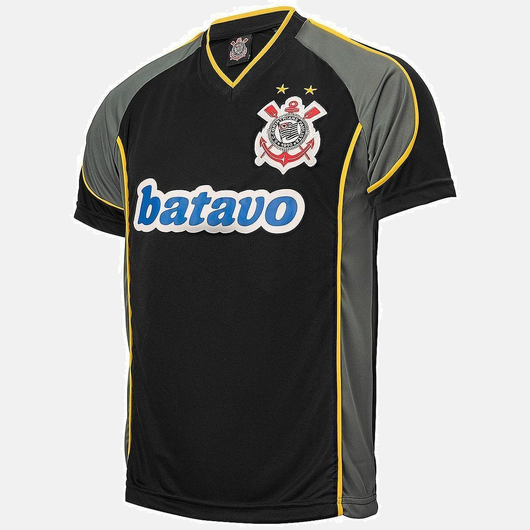 Camisa Corinthians Retrô 1999 Home Batavo Masculina - Preta, Cinza e Branca