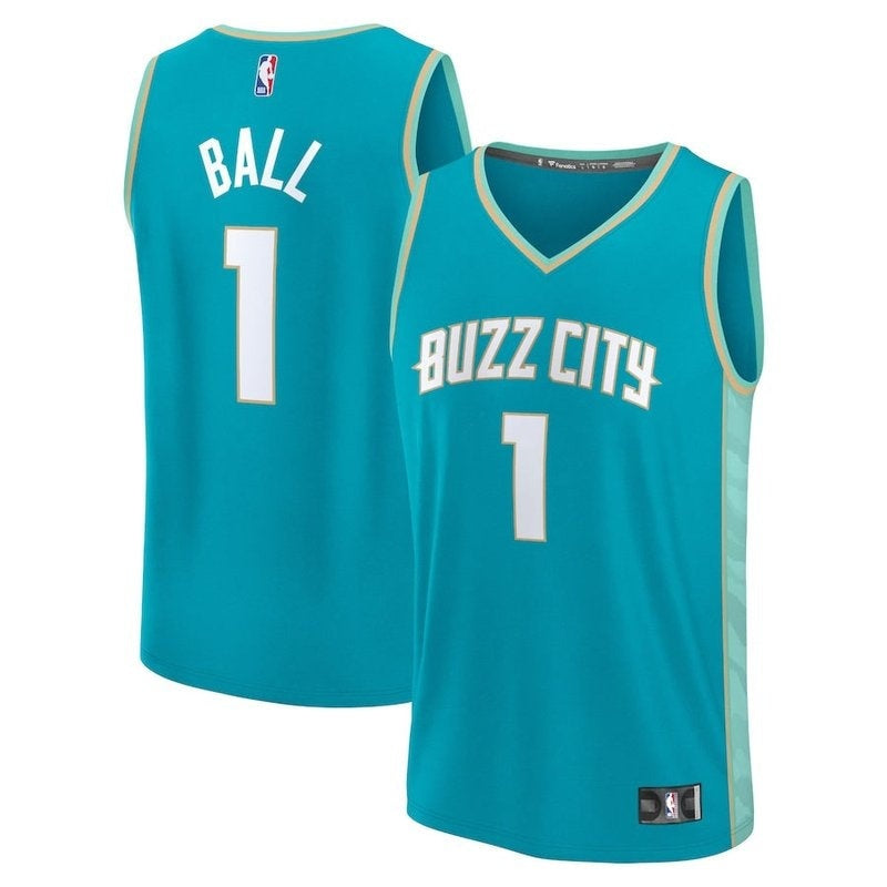 camisa-nba-lamelo-ball-charlotte-hornets-fanatics-branded-23-24-fast-break-azul-petróleo-edição-cidade-1