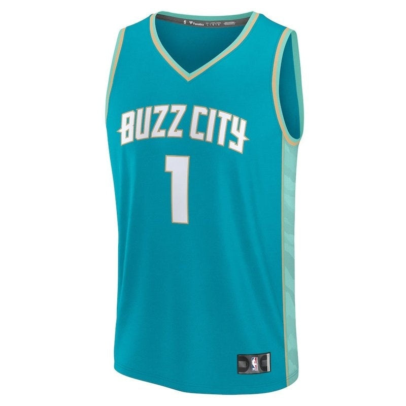 camisa-nba-lamelo-ball-charlotte-hornets-fanatics-branded-23-24-fast-break-azul-petróleo-edição-cidade-2