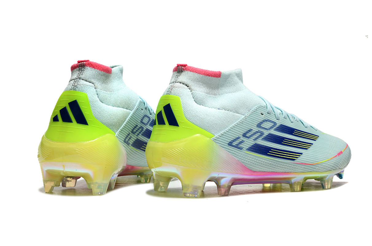 chuteira-campo-adidas-f50-cano-médio-fg-azul-rosa-e-amarelo-olympic-boot-pack-3