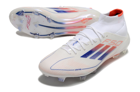 chuteira-campo-adidas-f50-cano-médio-fg-branca-azul-e-laranja-advancement-pack-4