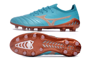chuteira-campo-mizuno-morelia-neo-3-fg-azul-e-bronze-azure-blue-pack-3