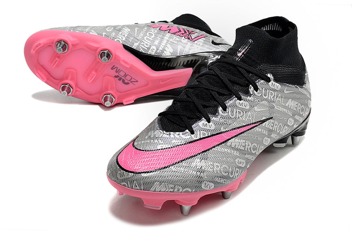 chuteira-campo-nike-air-zoom-mercurial-superfly-9-elite-trava-mista-prata-e-rosa-anniversary-25-years-pack-4