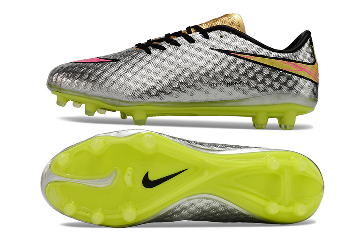 chuteira-campo-nike-retrô-hypervenom-phantom-i-fg-prata-verde-e-dourada-2