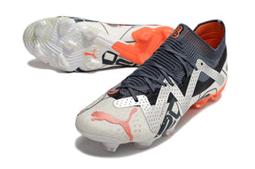 chuteira-campo-puma-future-ultimate-fg-branca-prata-e-laranja-astronaut-pack-5