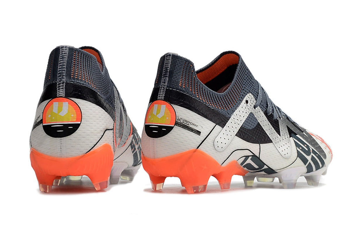 chuteira-campo-puma-future-ultimate-fg-branca-prata-e-laranja-astronaut-pack-7