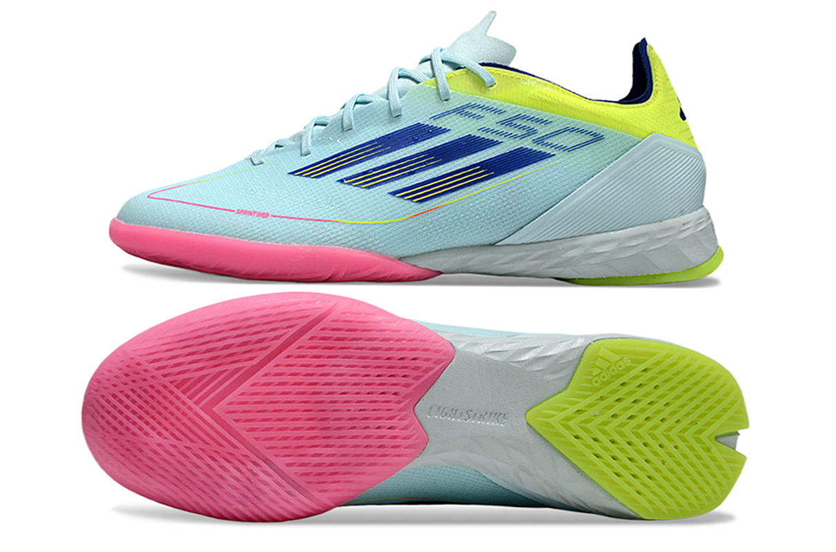 chuteira-futsal-adidas-f50-ic-azul-rosa-e-amarelo-re-emergence-pack-2