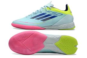 chuteira-futsal-adidas-f50-ic-azul-rosa-e-amarelo-re-emergence-pack-2
