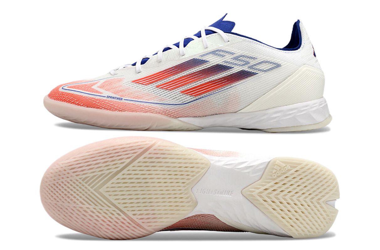 chuteira-futsal-adidas-f50-ic-branca-azul-e-vermelha-advancement-pack-2