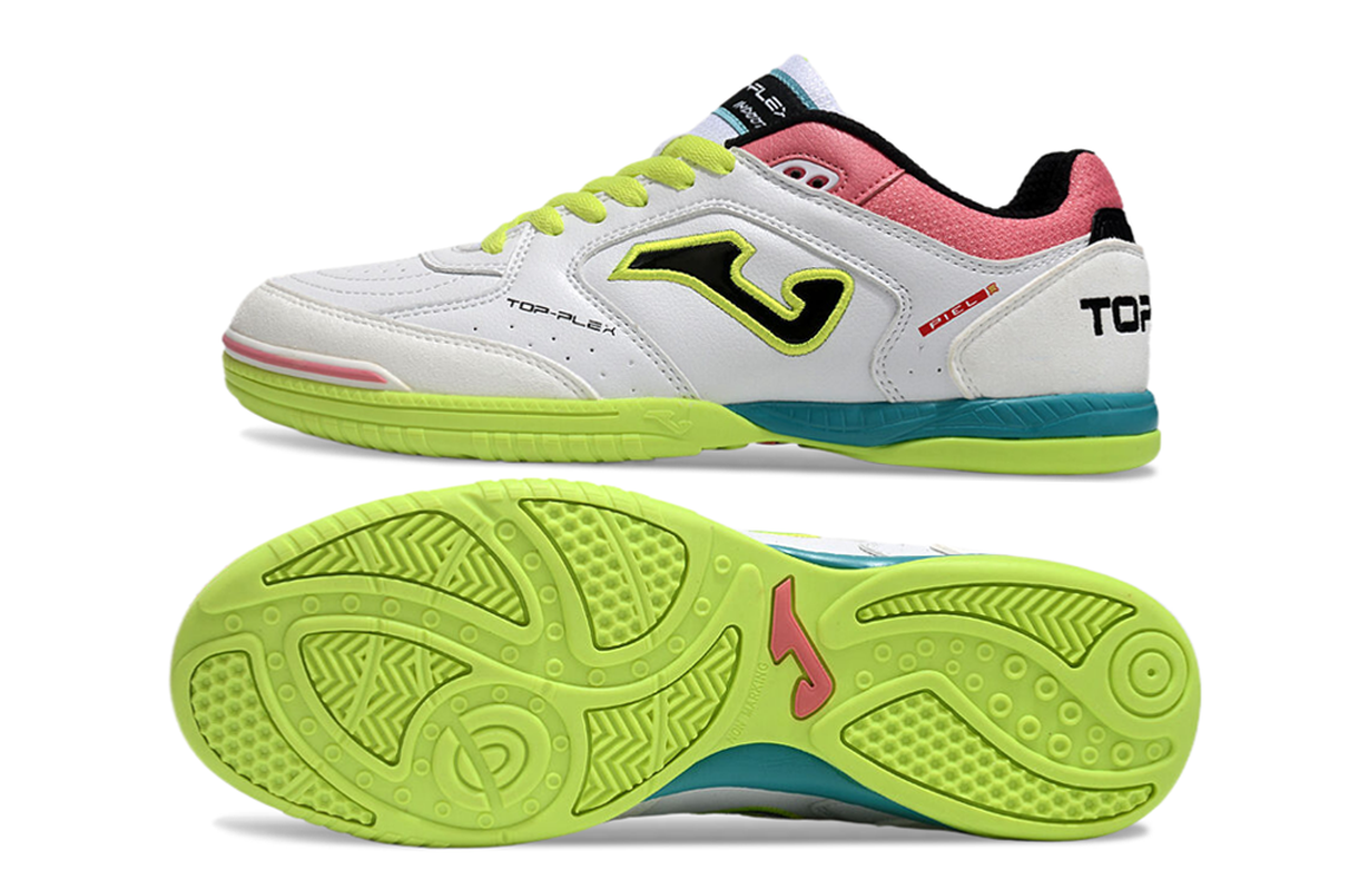 chuteira-futsal-joma-top-flex-rebound-ic-branca-verde-rosa-e-azul-2