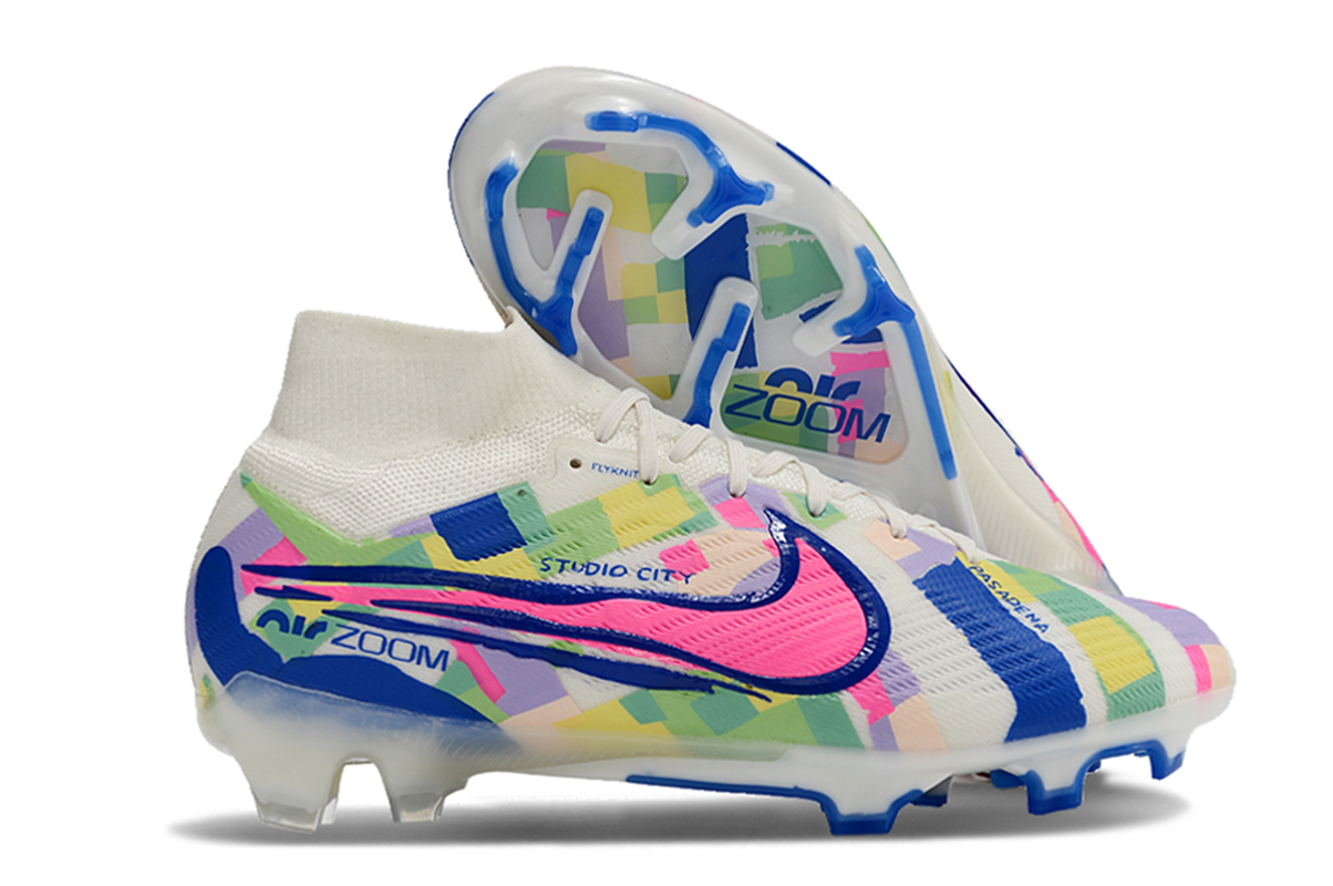 chuteira-infantil-campo-nike-air-zoom-mercurial-superfly-9-elite-fg-branca-azul-e-rosa-socal-pack-3