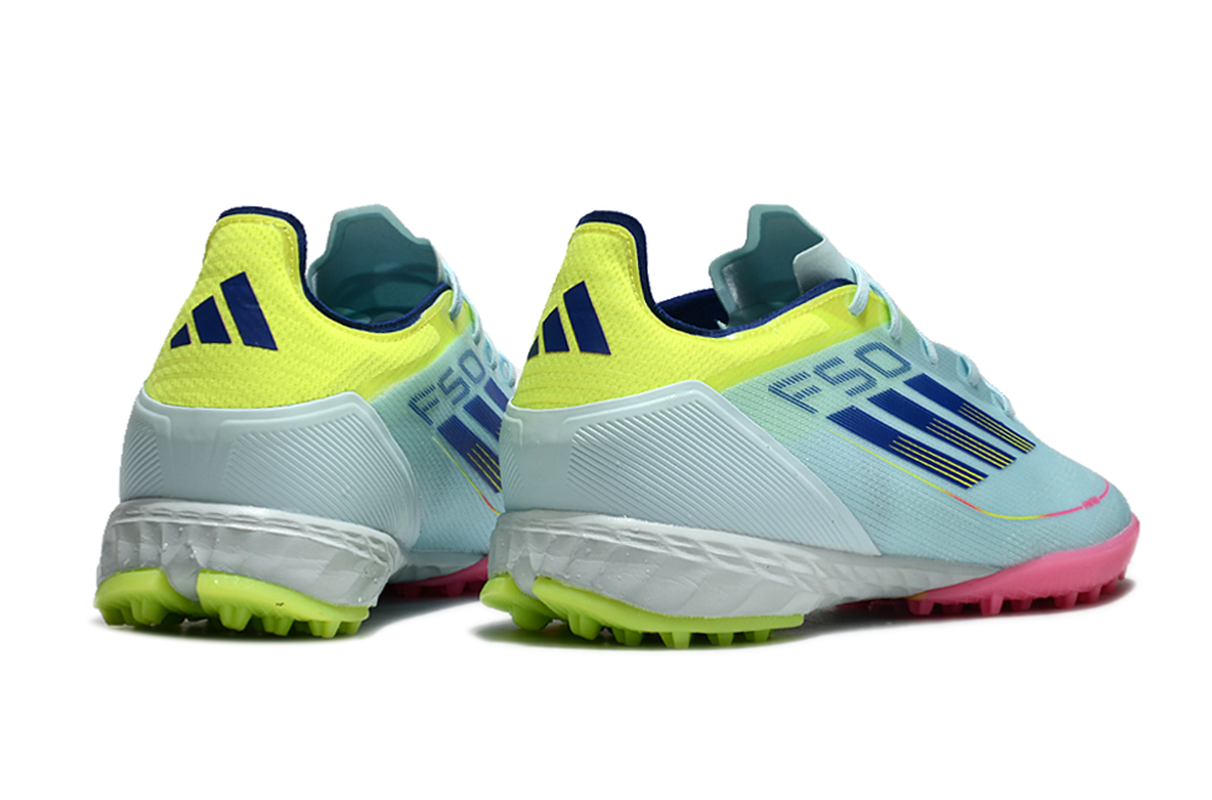 chuteira-society-adidas-f50-tf-azul-rosa-e-amarelo-olympic-boot-pack-3