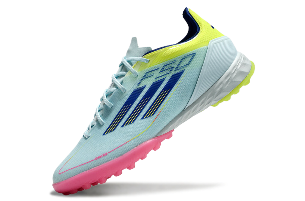 chuteira-society-adidas-f50-tf-azul-rosa-e-amarelo-olympic-boot-pack-4