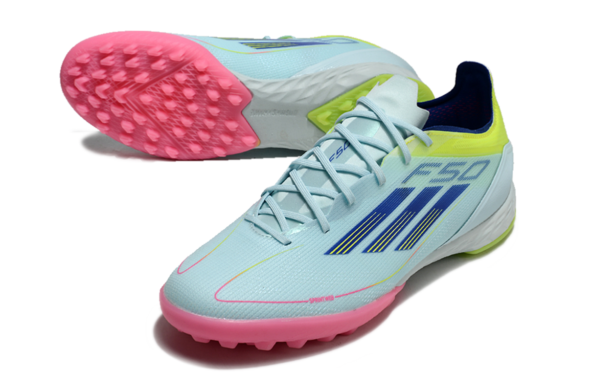chuteira-society-adidas-f50-tf-azul-rosa-e-amarelo-olympic-boot-pack-6