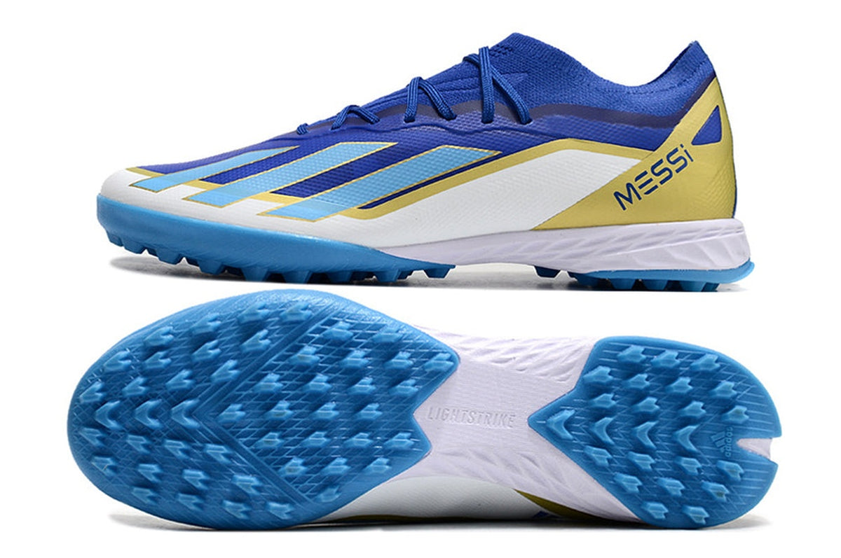 chuteira-society-adidas-x-crazrfast-messi-1-tf-azul-branca-e-dourada-spark-gen10s-2