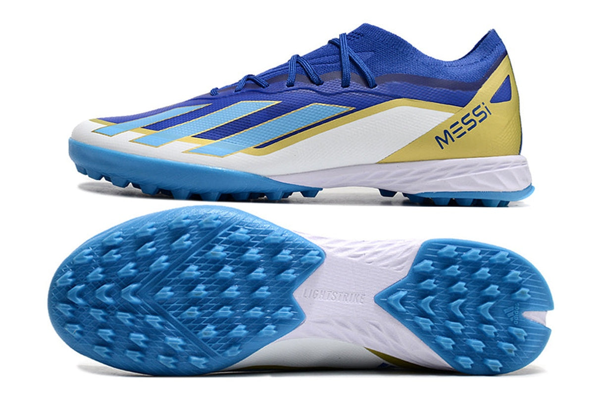 chuteira-society-adidas-x-crazrfast-messi-1-tf-azul-branca-e-dourada-spark-gen10s-2