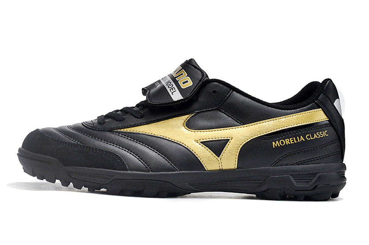 chuteira-society-mizuno-morelia-4-tf-preta-e-dourada-aurum-pack-1