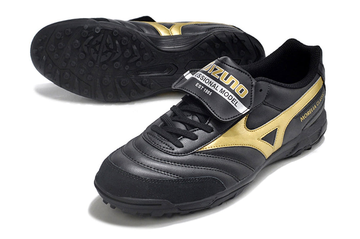 chuteira-society-mizuno-morelia-4-tf-preta-e-dourada-aurum-pack-2