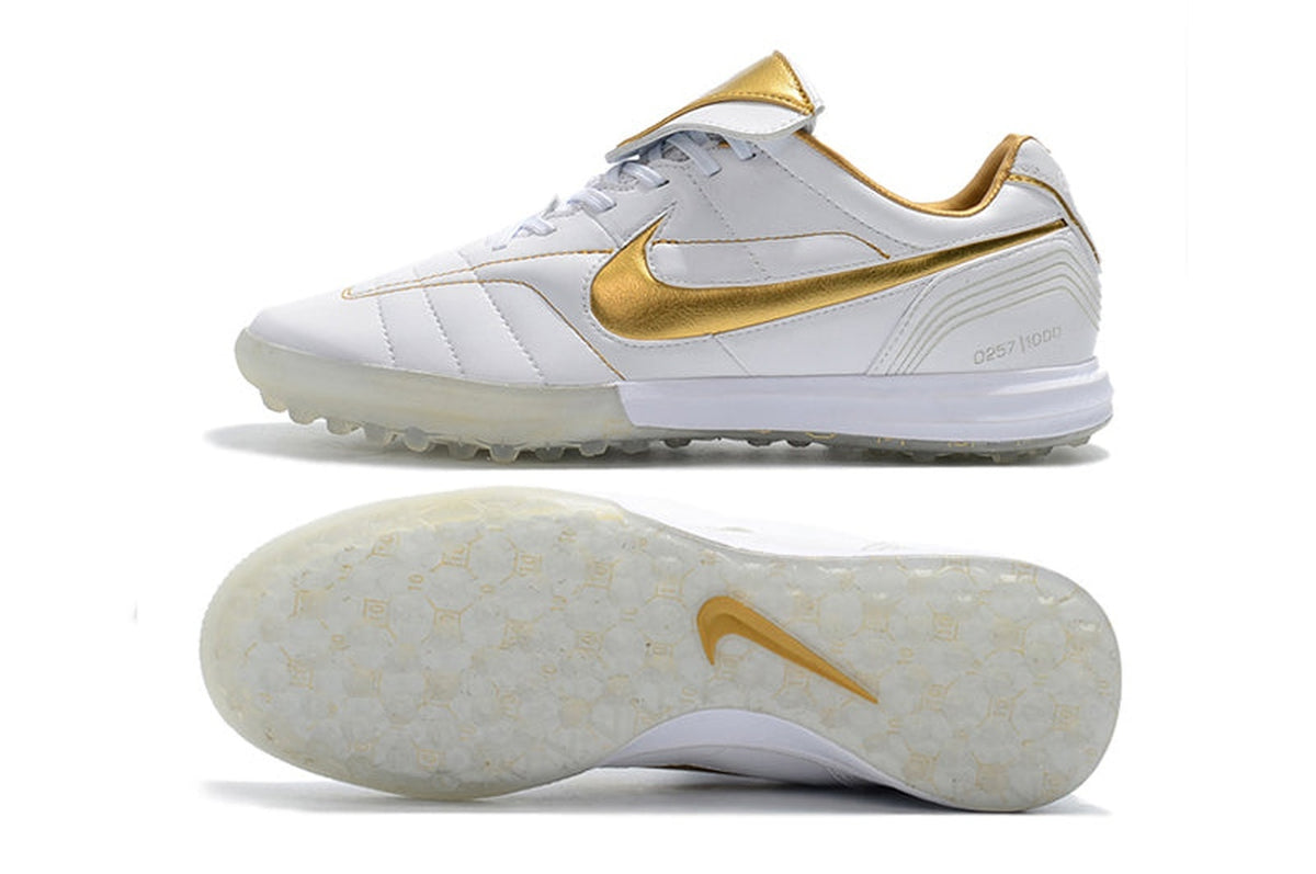 chuteira-society-nike-retrô-tiempo-legend-7-elite-tf-branca-e-dourado-r10-2