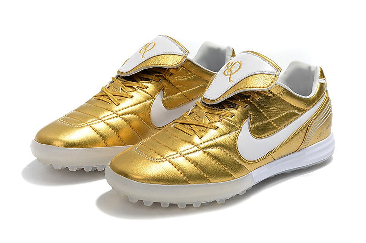 chuteira-society-nike-retrô-tiempo-legend-7-elite-tf-dourado-e-branco-r10-3