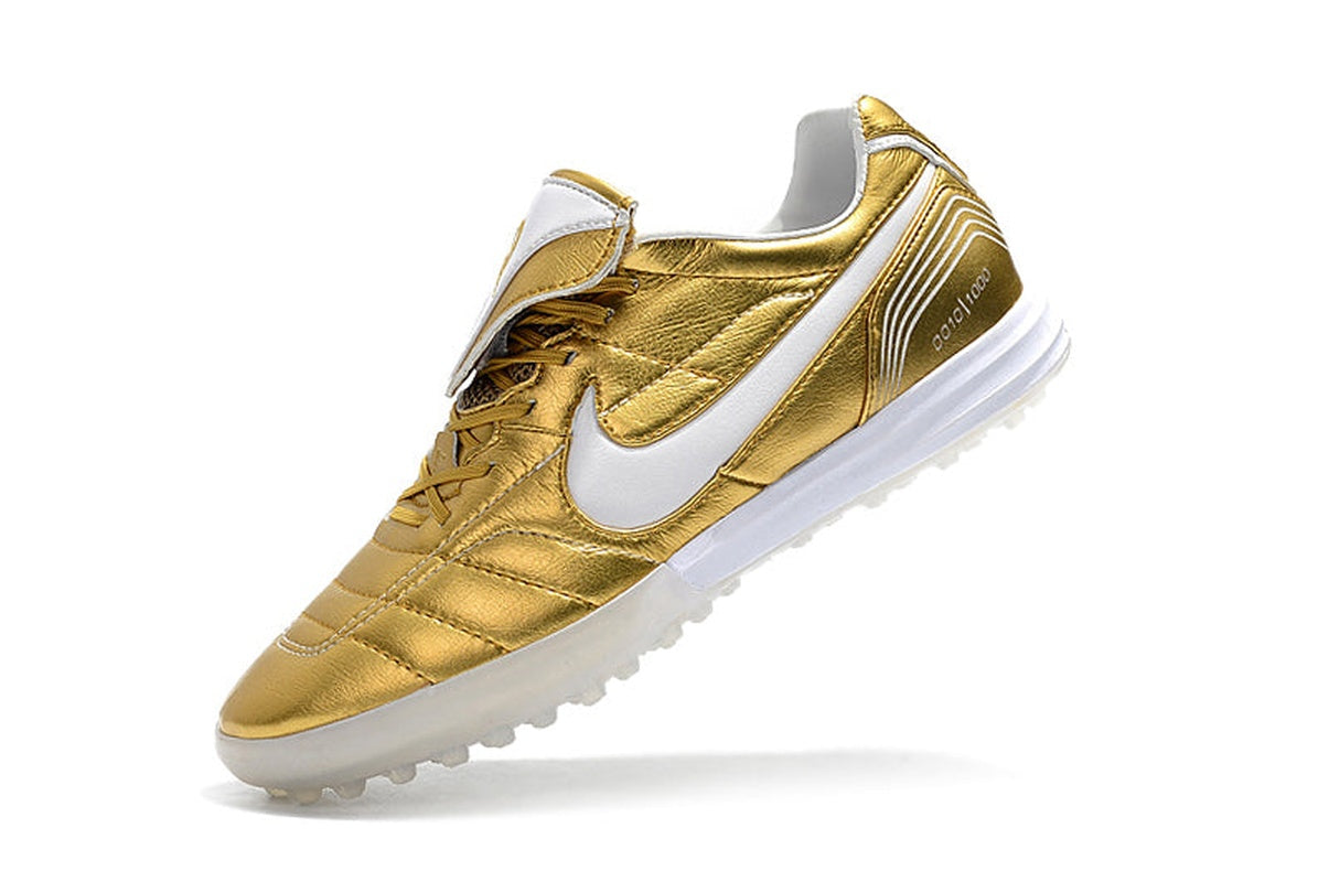 chuteira-society-nike-retrô-tiempo-legend-7-elite-tf-dourado-e-branco-r10-6